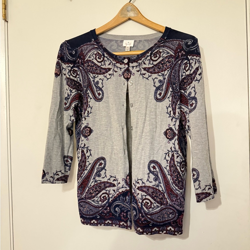Dressbarn Cardigan / Grey, Navy and Purple / Small, NWT